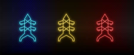 Neon icon set architecture and city. Set of red, blue, yellow neon vector iconのイラスト素材