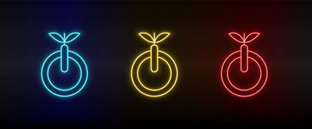 Neon icon set ecology and environment. Set of red, blue, yellow neon vector iconのイラスト素材