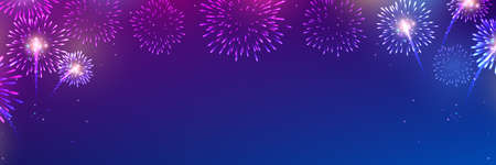 colorful fireworks vector on dark blue background with sparking bokehsのイラスト素材