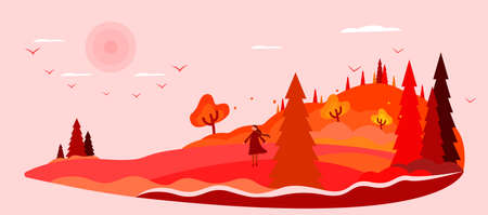 autumn landscape vector illustration. Autumn vector illustrationのイラスト素材