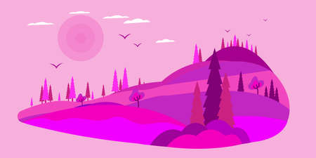 Coniferous forest silhouette template. Pine panorama background landscape bannerのイラスト素材