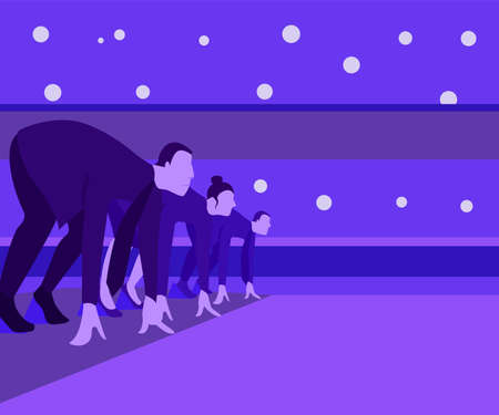 Focused business people group managers & entrepreneurs man, woman standing ready for run sprint competition on race track start line waiting starter pistol signal. Flat vector character illustrationのイラスト素材
