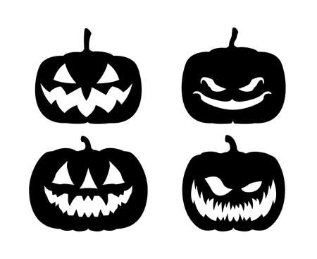 Set of silhouette horror images of pumpkinsのイラスト素材