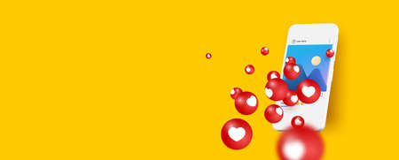Vector illustration smartphone with heart emoji speech bubble get message on screen. Social network...