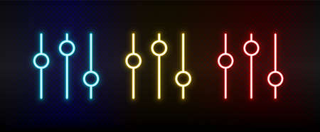 tune, control, setting neon icon set. Set of red, blue, yellow neon vector icon