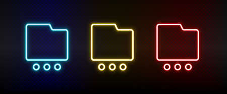 folder, more, options neon icon set. Set of red, blue, yellow neon vector iconのイラスト素材