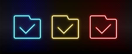complete, folder neon icon set. Set of red, blue, yellow neon vector iconのイラスト素材