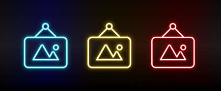 photo, gallery, picture neon icon set. Set of red, blue, yellow neon vector iconのイラスト素材