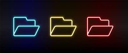 folder open neon icon set. Set of red, blue, yellow neon vector iconのイラスト素材