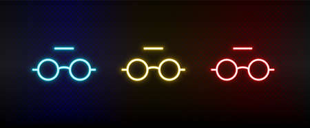 glasses, mark, unread neon icon set. Set of red, blue, yellow neon vector iconのイラスト素材