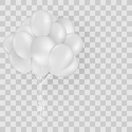 Flying Realistic Glossy white Balloons with Party and Celebration concept on white background, vector illustrationのイラスト素材