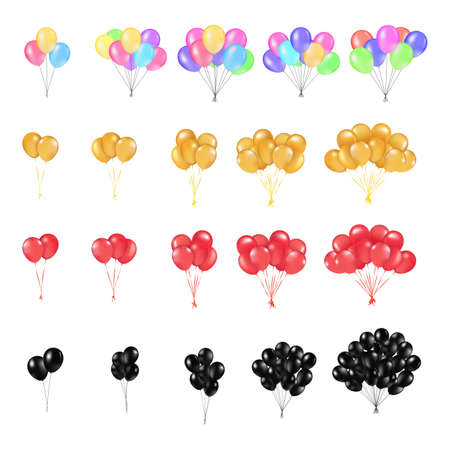 Set, Bunches and Groups of Color Glossy Helium Balloons Isolated on white Background. Vector Illustrationのイラスト素材