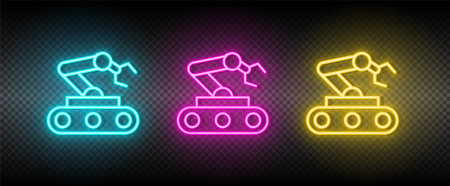 hydraulic arm, industrial arm neon icon setのイラスト素材