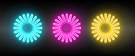 Sun blue, pink and yellow neon vector icon setのイラスト素材