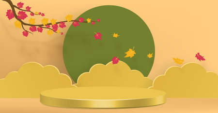 Background with maple autumn leaves. Autumn leaves paper cut style background vector illustrationのイラスト素材