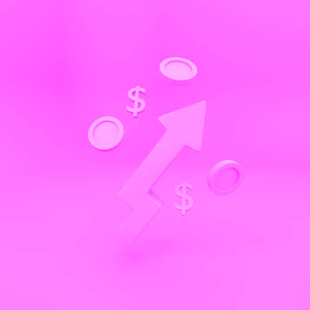 Aarrow and gold coin isolated on white background. 3D illustration.の写真素材