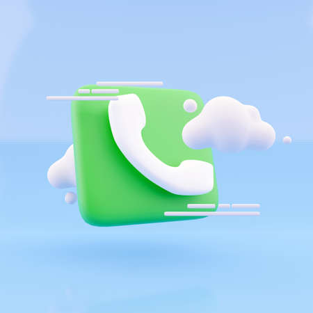 3d render cloud and call phone on blue background. Illustration call center icon and cloud 3d render.の写真素材