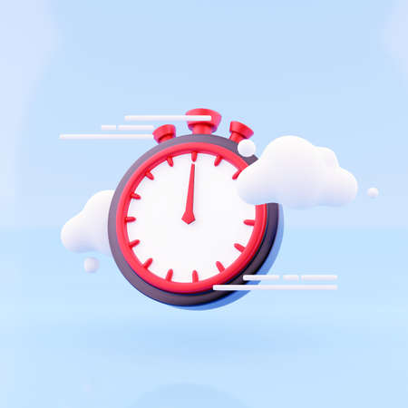 3d render timer with cloud on blue background. Stopwatch, timer 3d renderin icon and illustration.の写真素材