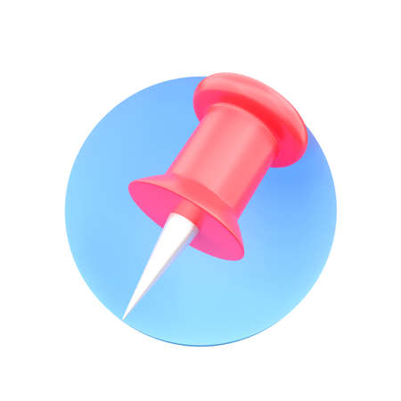 3d render red push pin 3d rendering on white background. 3d render push pin blue on circle.