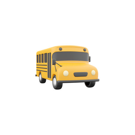 3d render of yellow School bus icon, back to school concept. 3D render school bus icon on white...