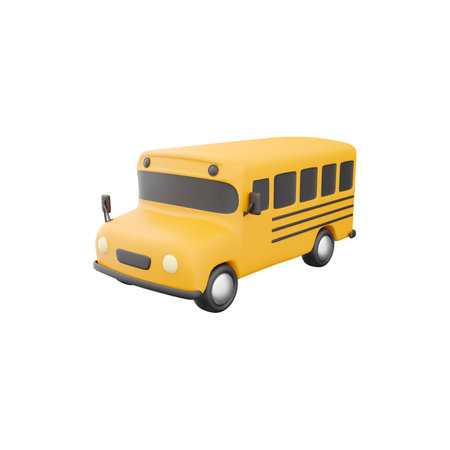 3d render of yellow School bus icon, back to school concept. 3D render school bus icon on white...