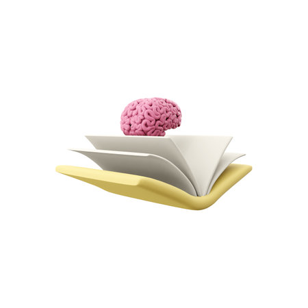 3d rendered brain in book. 3d renderbook in brain icon, 3d illustration, kids educational design, graphic design, booksの写真素材