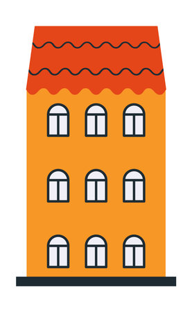 Vector three-story yellow house with brown slate eps 10, Vector big house with 3 windows on each floor eps 10のイラスト素材