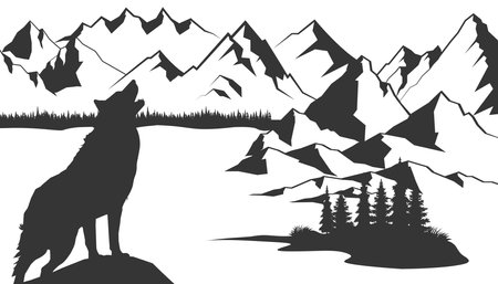 Mountain wolf silhouette illustration vectorのイラスト素材