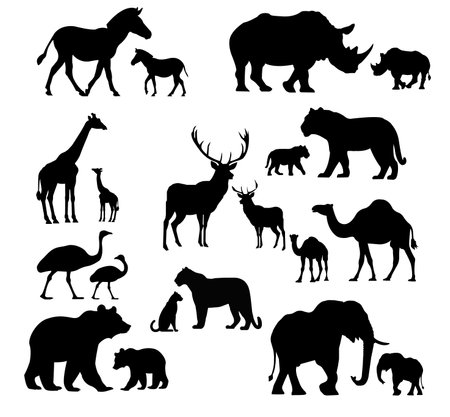 20 vectors silhoutte animals of savanna, all of is mamaliaのイラスト素材