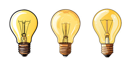 vector yellow light bulb. yellow energy symbol. yellow glass light bulb vector illustration on white backgroundのイラスト素材