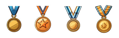 vector four medals. gold and bronze medals. champion medals vector illustration on white backgroundのイラスト素材