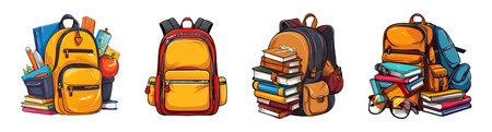 vector backbag sets. student school bags. colorful rucksucks vector illustration on white backgroundのイラスト素材