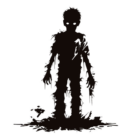 vector zombie silhoutte. standing creepy zombie. angry zombie with dark hollow vector illustration on white backgroundのイラスト素材