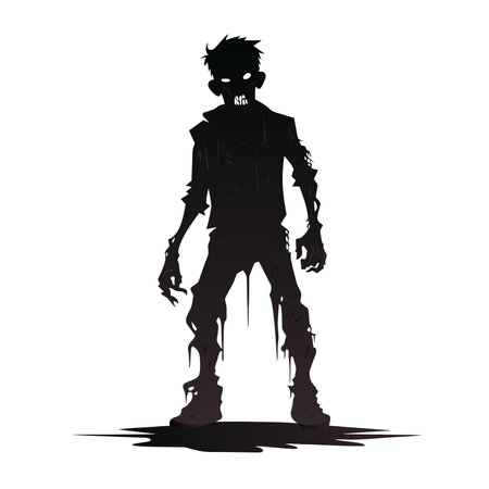 vector zombie silhoutte. standing creepy zombie. angry zombie with dark hollow vector illustration on white backgroundのイラスト素材
