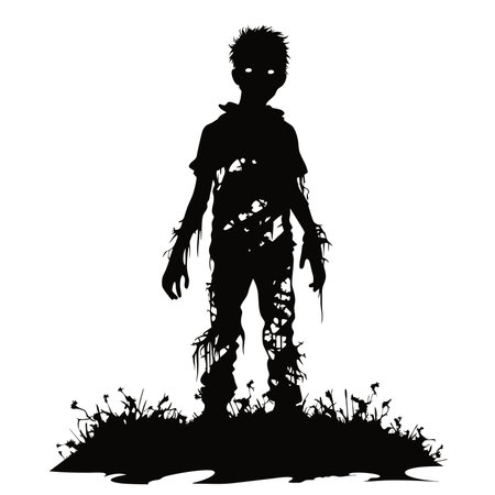 vector zombie walking out from grave. standing zombie and raising hands. standing zombie vector illustration on white backgroundのイラスト素材