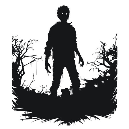 vector zombie walking out from grave. standing zombie and raising hands. standing zombie with tree vector illustration on white backgroundのイラスト素材