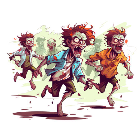 vector running zombies. walking zombies. a set of zombies escaping vector illustration on white backgroundのイラスト素材