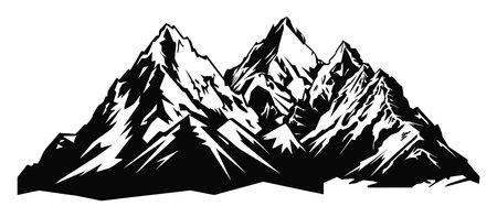 Hand drawn vector nature illustration with mountains and forest on first view. Using for travel and nature background and card.のイラスト素材