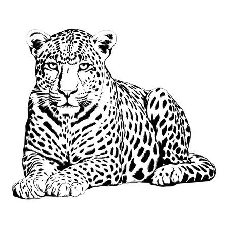 Black and white vector sketch of lying Jaguar. ai generated illustrationのイラスト素材