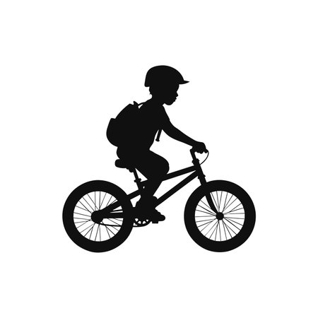 black silhouette design with isolated white background of boy cycling,vector illstration. ai generated illustrationのイラスト素材