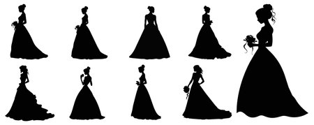 Set of silhouettes of princess. Isolated on white.のイラスト素材