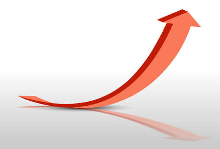 3d generated red arrow pointing up.の写真素材