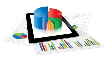 Tablet with 3d pie chart のイラスト素材