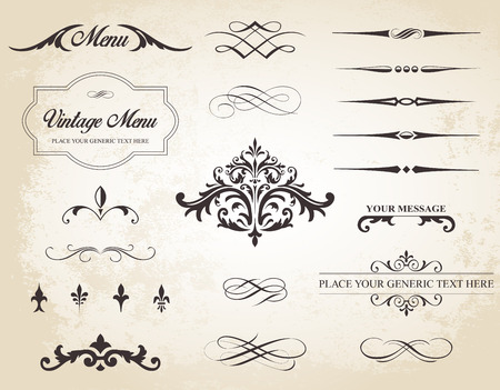 This image is a set that contains calligraphic elements, borders, page dividers, page decoration and ornaments.のイラスト素材