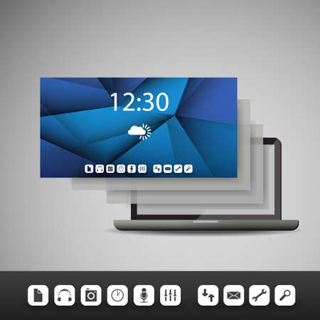 Laptop with Layers and Icons - Business Vector Illustrationのイラスト素材