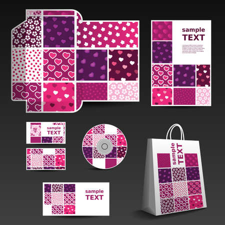 Stationery Template, Corporate Image Design with Hearts and Floral Patternのイラスト素材