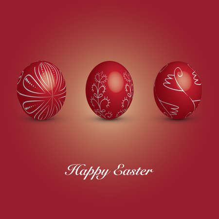 Happy Easter Card - Three Red Eggs with Ornamentsのイラスト素材