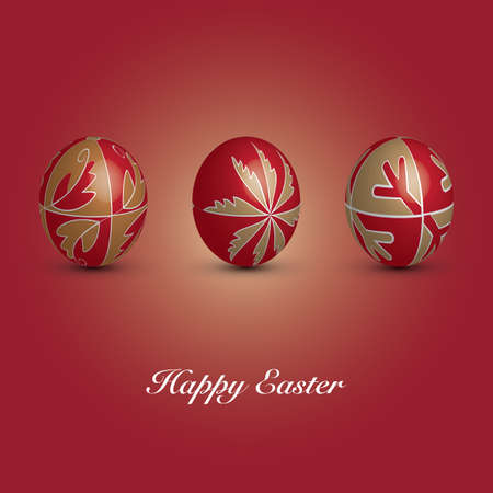 Happy Easter Card - Three Red Eggs with Ornamentsのイラスト素材