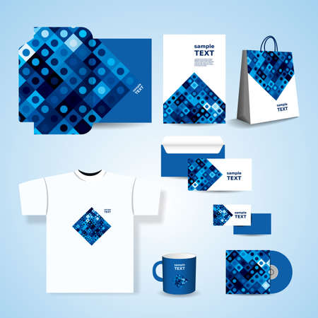 Stationery Template, Corporate Image Design with Abstract Blue Retro Styled Squares Patternのイラスト素材