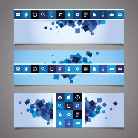 Web Design Elements - Blue Abstract Header Designs with Tilesのイラスト素材